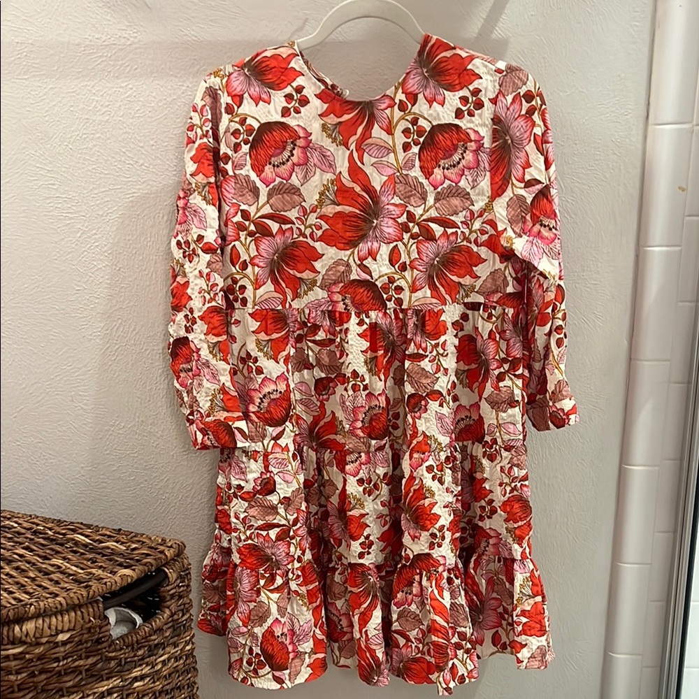 Floral Red and Pink Long Sleeve Dress